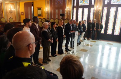 Lectura de la Declaració institucional de l'Ajuntament de Lleida en solidaritat amb les víctimes i els municipis afectats per la DANA, al Saló de Ses….