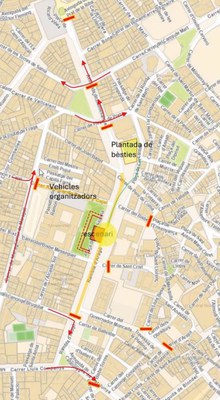 Plànol amb l'afectació de trànsit per la Gran Nit de Foc del dissabte.