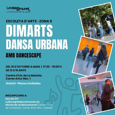 La pròxima setmana comencen els tallers gratuïts de dansa urbana, de percussió africana i d’arts plàstiques, dins l’Escoleta d’Arts.