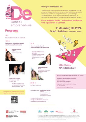 Cartell de la jornada D&E Dones i Emprenedoria, que s'ha fet aquesta tarda a l'Orfeó Lleidatà..