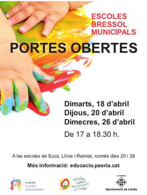 L’Ajuntament de Lleida inicia les jornades de portes obertes de les Escoles Bressol Municipals de l’Ajuntament de Lleida.