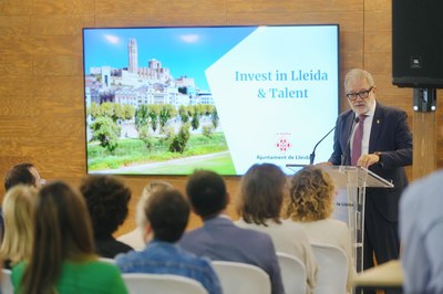 L'alcalde, Fèlix Larrosa, durant la presentació de l’Invest in Lleida & Talent (imatge d'arxiu).