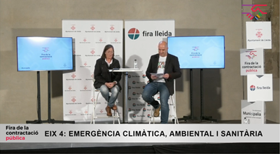 La responsable coordinadora de Sostenibilitat de l'Ajuntament de Lleida, Meritxell Domingo, ha explicat l'eix 4 sobre Emergència climàtica, ambiental i sanitària