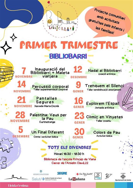Calendari previst del Bibliobarri per aquest trimestre.
