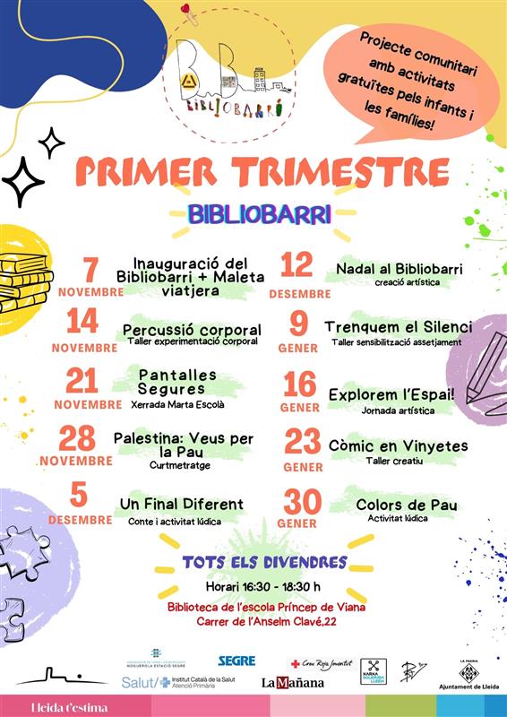 Calendari previst del Bibliobarri per aquest trimestre.