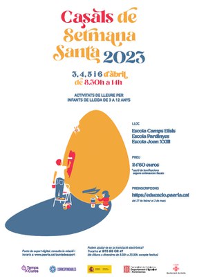 Cartell dels Casals de Setmana Santa de la Paeria - informció preinscripcions en línia.