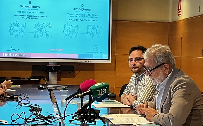 El paer en cap, Fèlix Larrosa, i el regidor Roberto Pino han explicat quina és la següent fase dels processos participatius de l'Imaginem Platges Lleida i Antiga estació d'autobusos.
