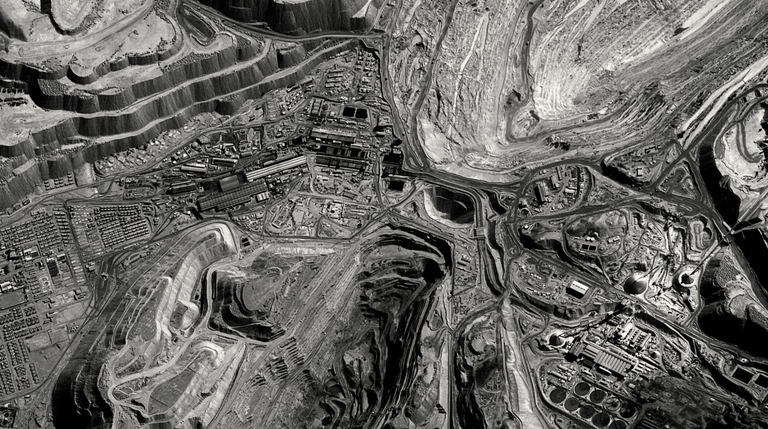 Imatge de l'exposició d'Ignacio Acosta. Vista de satèl·lit de la ciutat minera de Chuquicamata, Xile, 2011