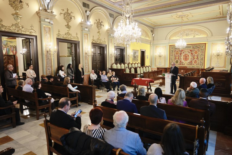 L'alcalde, Fèlix Larrosa, durant la clausura de l'acte