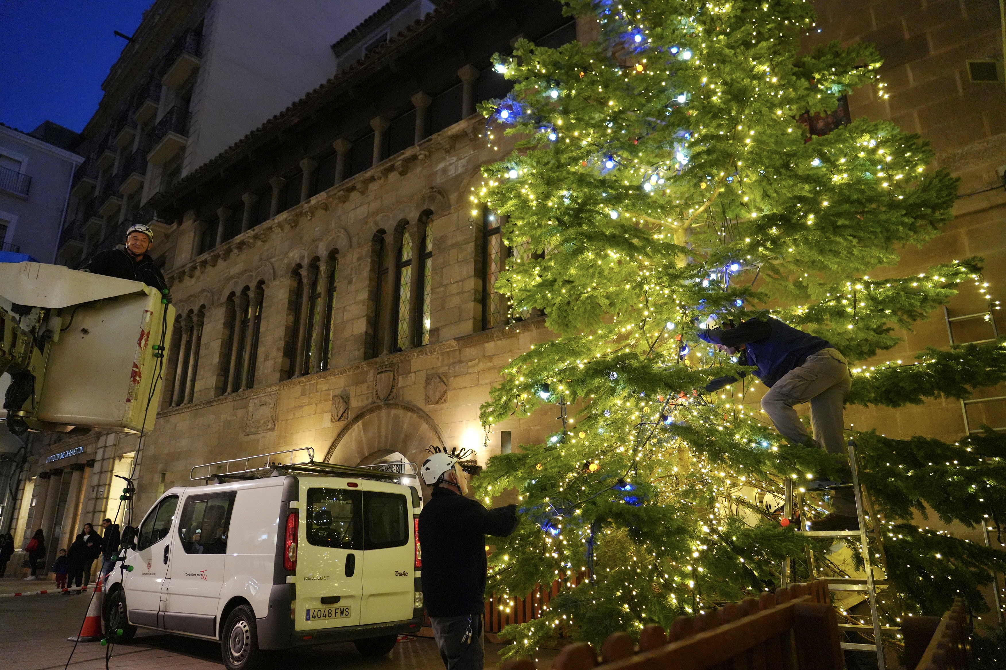 Aquesta tarda s'està instal·lant aquest avet de 8 metres