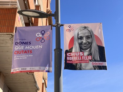Banderola que homenatja Chus Borrell Feliu.