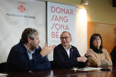 Sánchez, Pueyo i Pifarré, aquest matí han presentat la Marató de Donants.