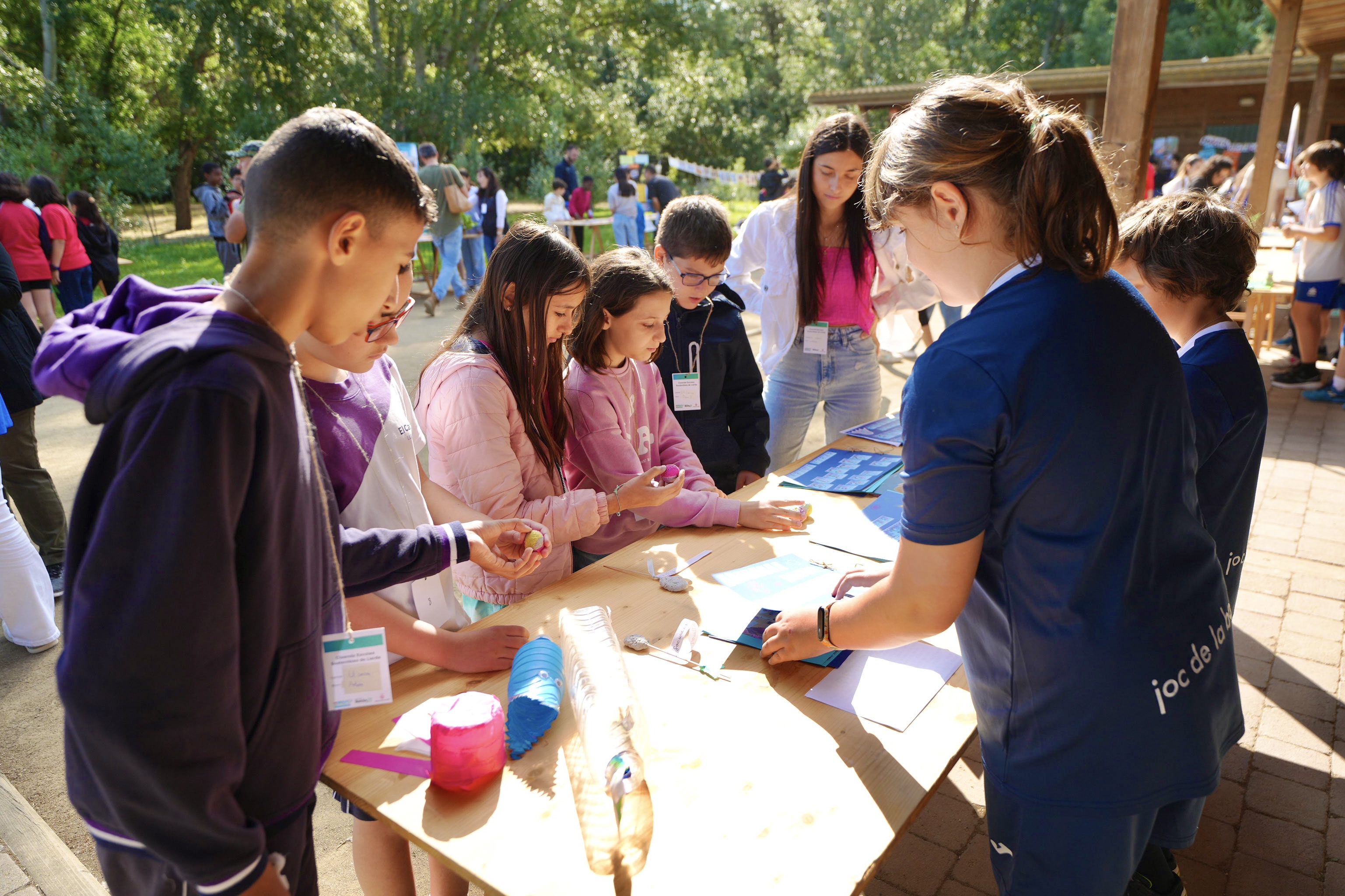 Cada escola explica el seu projecte en el seu estand de la Fira