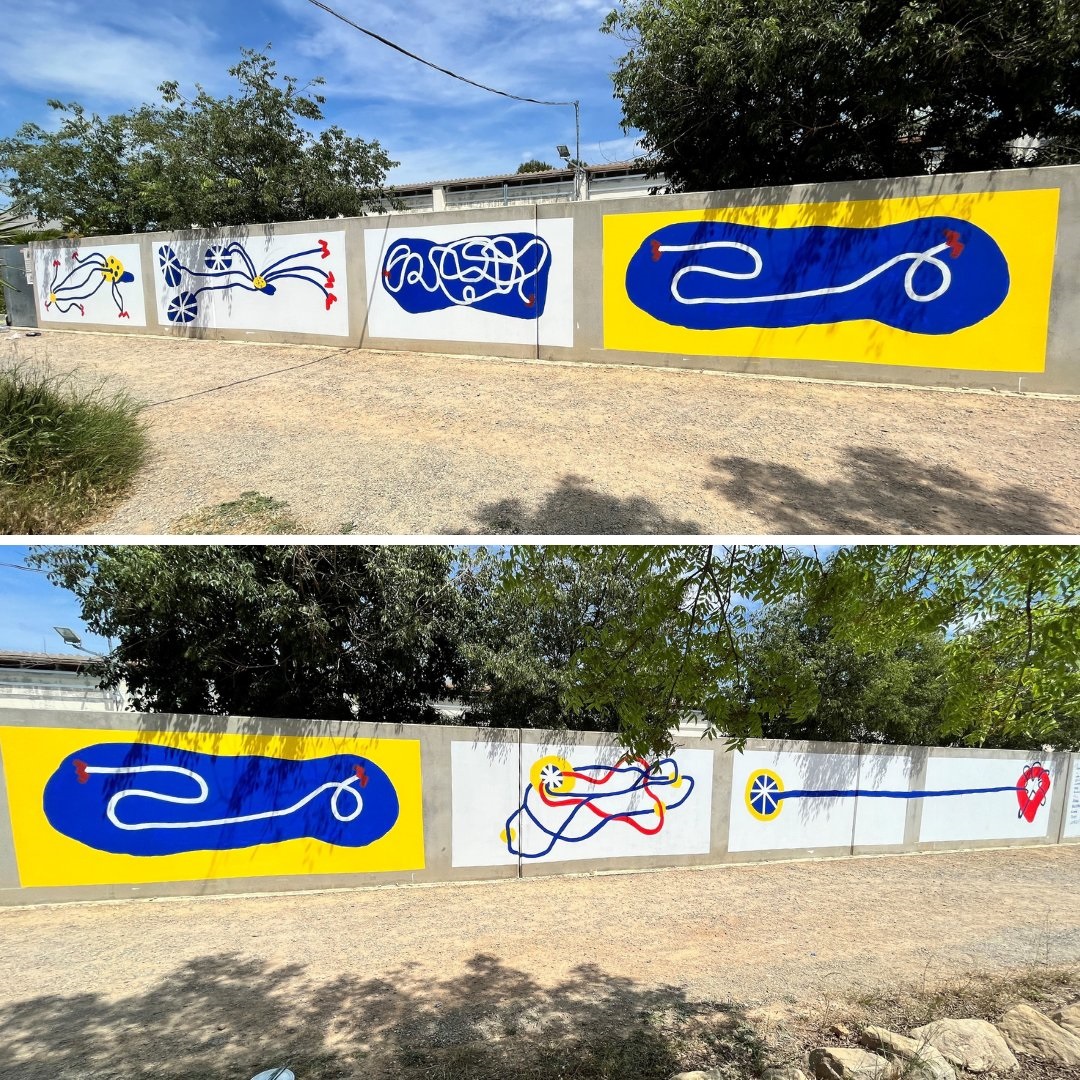 Mural al Refugi dels Peluts pintat per alumnes de secundària, com a activitat del catàleg de projectes d’aprenentatge servei “M’apunto” de l’àrea de Participació.