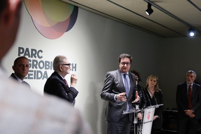 Intervenció del ministre durant la trobada amb empresaris tecnològics del Parc.