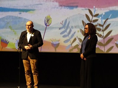 El regidor de Cultura, Jaume Rutllant, i la directora de l'Animac, Carolina López, celebren l'alta assistència al certamen
