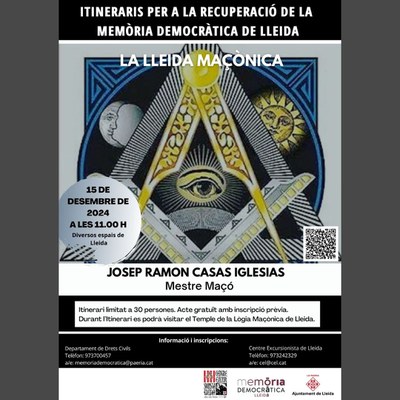 Itinerari per a la recuperació de la Memòria Democràtica de Lleida sobre la Lleida maçònica, el diumenge 15..