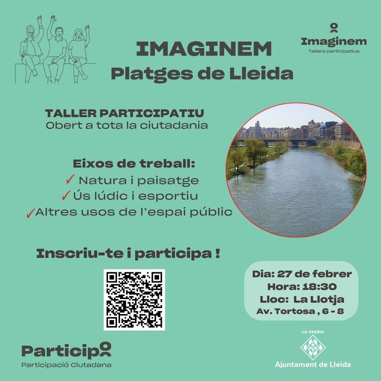 El procés participatiu Imaginem Platges de Lleida organitza un taller participatiu la setmana que ve, obert a la ciutadania.