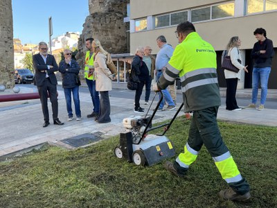 Tasques de jardineria al carrer Sant Martí, dins el Barri a Barri.