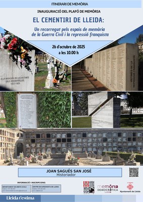 Cartell de l'itinerari “El Cementiri de Lleida. Un recorregut pels espais de la Guerra Civil i la repressió franquista”.