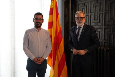 Els alcaldes Larrosa i Salellas durant la trobada institucional.