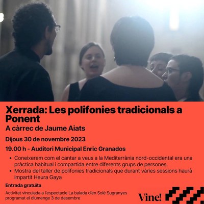Xerrada a l’Auditori municipal, demà dijous, per conèixer les polifonies tradicionals a Ponent..
