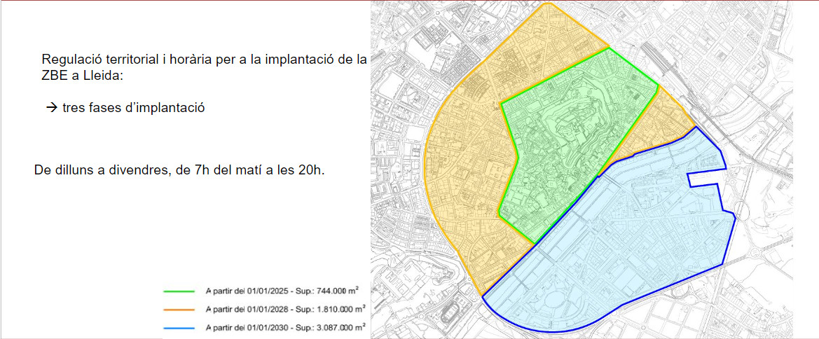 Plànol amb les fases d'implantació de la Zona de Baixes Emissions
