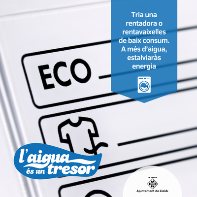 Tria una rentadora o rentavaixelles de baix consum. A més d'aigua, estalviaràs energia.