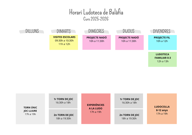 Projectes i Horaris Ludoteca Balàfia