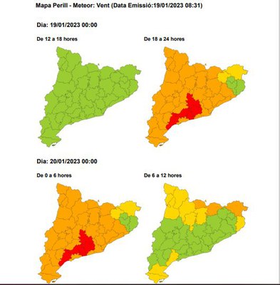 Activado el Plan de especial de emergencias por riesgo de viento en Cataluña en fase de alerta.