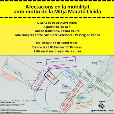 La celebración de la Media Maratón de Lleida obligará a realizar varios cortes y desvíos de la circulación este domingo en Lleida.
