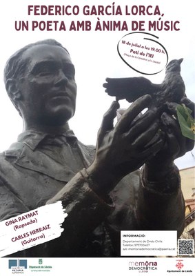 El Departamento de Derechos Civiles del Ayuntamiento de Lleida y el Instituto de Estudios Ilerdenses de la Diputación de Lleida organizan la representación del espectáculo “Federico García Lorca, un poeta con alma de músico”.