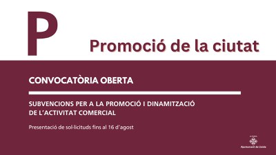 Con esta convocatoria, la Concejalía de Promoción de la Ciudad quiere apoyar a las asociaciones de comercio, gremios y/o entidades que lleven a cabo iniciativas que tengan por objetivo la promoción y dinamización de Lleida desde la vertiente comercial.
