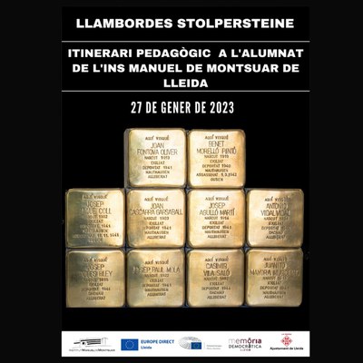 Cartel del itinerario pedagógico de los adoquines Stolpersteine al alumnado del INS Manuel de Montsuar.